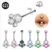 Piercing pentru buric din titan Ramă 4 CZ Cluster Curbe pentru buric cu filet intern Piercing pentru corp cu bară Inel pentru buric Bijuterii pentru corp