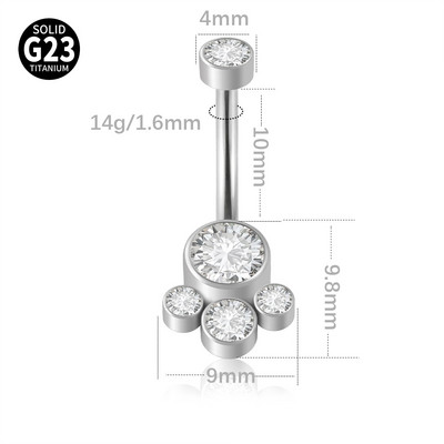 Piercing pentru buric din titan Ramă 4 CZ Cluster Curbe pentru buric cu filet intern Piercing pentru corp cu bară Inel pentru buric Bijuterii pentru corp