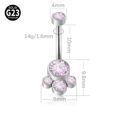 Piercing pentru buric din titan Ramă 4 CZ Cluster Curbe pentru buric cu filet intern Piercing pentru corp cu bară Inel pentru buric Bijuterii pentru corp