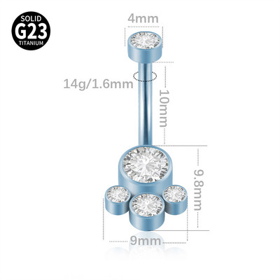 Piercing pentru buric din titan Ramă 4 CZ Cluster Curbe pentru buric cu filet intern Piercing pentru corp cu bară Inel pentru buric Bijuterii pentru corp