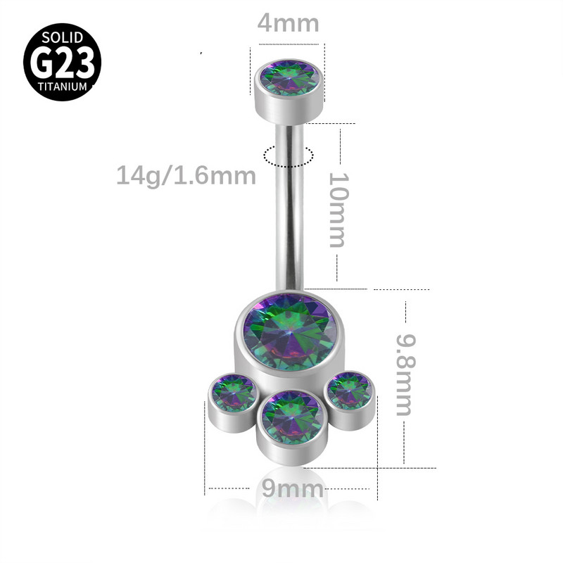 Piercing pentru buric din titan Ramă 4 CZ Cluster Curbe pentru buric cu filet intern Piercing pentru corp cu bară Inel pentru buric Bijuterii pentru corp