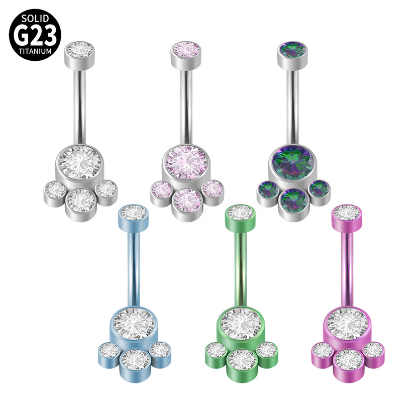 Piercing pentru buric din titan Ramă 4 CZ Cluster Curbe pentru buric cu filet intern Piercing pentru corp cu bară Inel pentru buric Bijuterii pentru corp