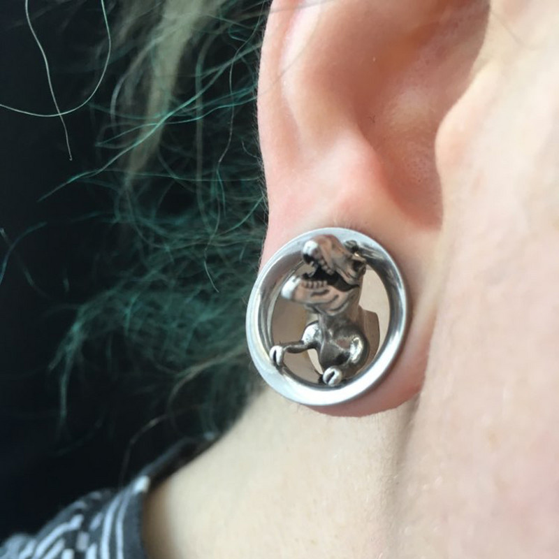 PERECHE dopuri de urechi pentru dinozaur, tuneluri, fixare cu șuruburi, cercei, inel de piercing, din oțel inoxidabil, calibre pentru urechi, extensii, dopuri de tip Hellow