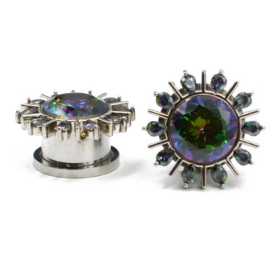 2 buc din oțel inoxidabil floare CZ cu șurub pentru tunel de carne pentru ureche, calibre de expansiune, piercing pentru corp, bijuterii 6-25 mm