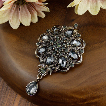 Sunspicems 2021 Vintage Indain Bohemia Grey Crystal Brooch Висулка за жени Мароко Алжир Банкет с цветя Сватбени бижута Подарък