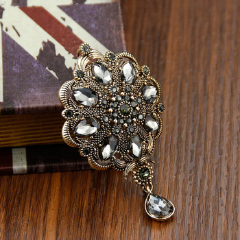 Sunspicems 2021 Vintage Indain Bohemia Grey Crystal Brooch Висулка за жени Мароко Алжир Банкет с цветя Сватбени бижута Подарък