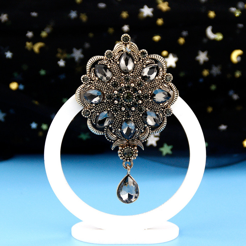 Sunspicems 2021 Vintage Indain Boemia gri cristal broșă pandantiv pentru femei Maroc Algeria banchet flori nunta bijuterii cadou