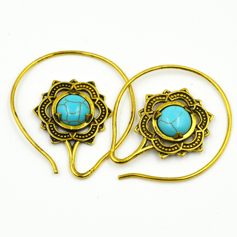 Aur din alamă Lotus Vintage filigran soare cu margele indian tribal cercei cerc Piercing ureche bijuterii corp