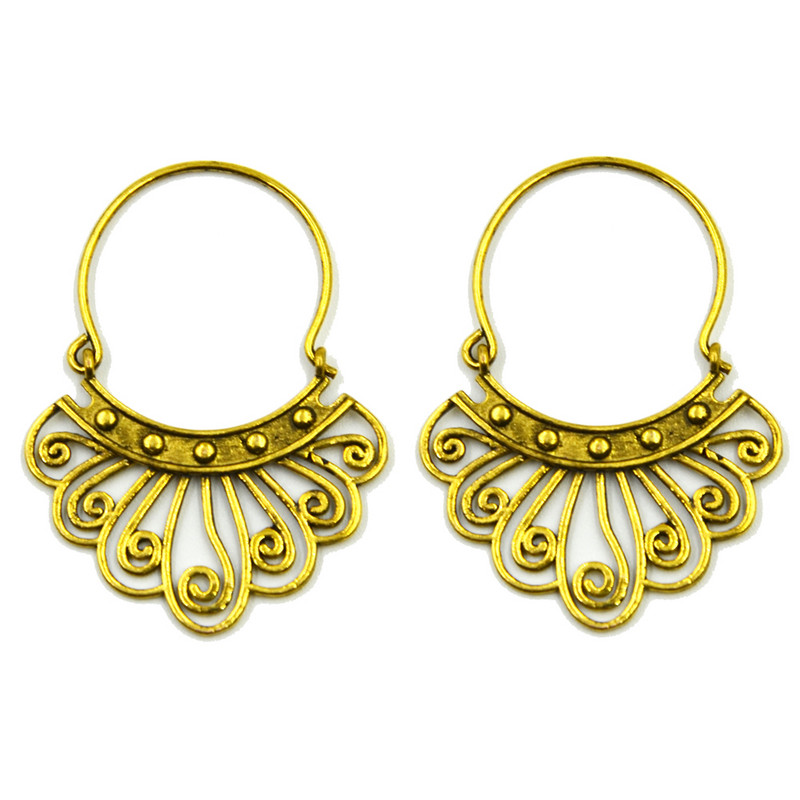 Aur din alamă Lotus Vintage filigran soare cu margele indian tribal cercei cerc Piercing ureche bijuterii corp