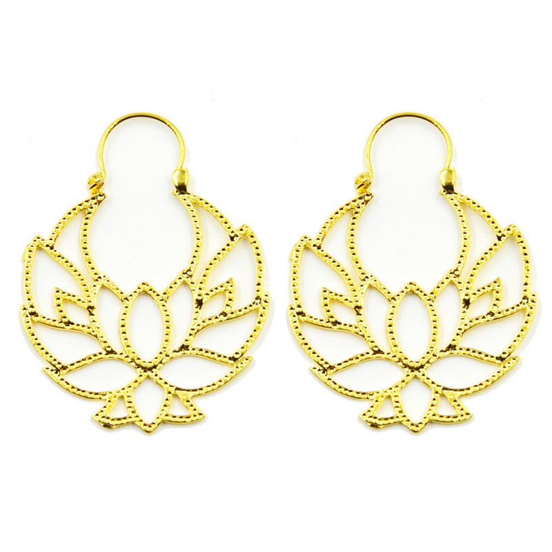 Aur din alamă Lotus Vintage filigran soare cu margele indian tribal cercei cerc Piercing ureche bijuterii corp