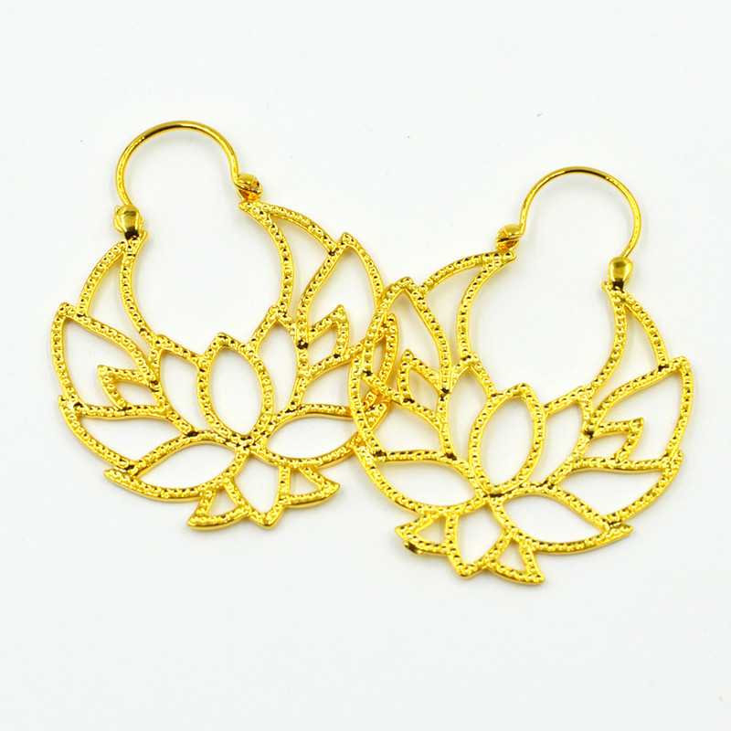 Aur din alamă Lotus Vintage filigran soare cu margele indian tribal cercei cerc Piercing ureche bijuterii corp