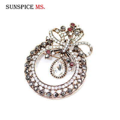 SUNSPICE MS Imitation Pearl Crystal Gėlės Sagės Sagės Smeigtukas Moterims Etninis atvartas Caftan Papuošalai Šaliko saga