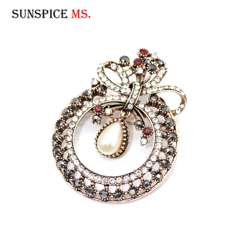 SUNSPICE MS Imitație de perle Cristal Broșe Broșă Broșă pentru femei Etnic rever caftan Bijuterii Buton eșarfă