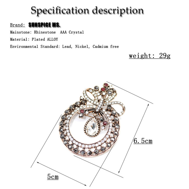 SUNSPICE MS Imitație de perle Cristal Broșe Broșă Broșă pentru femei Etnic rever caftan Bijuterii Buton eșarfă