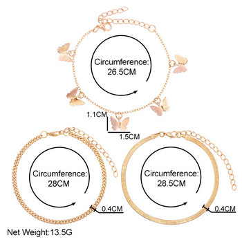 Модерни многослойни комплекти сладки пеперуди за глезени за жени Златно сребърен цвят Метална гривна за глезена Верига Летни плажни бижута за крака