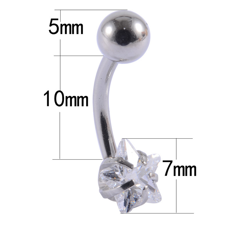 6 buc/pachet Piercing la buric cu zirconiu, oțel chirurgical, inimă, stea, bijuterii, inele pentru buric, inel, ombligo, bijuterii pentru corp cu mreană 14 gX10 mm