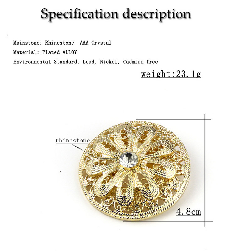 Sunspicems arany színű kerek kristály melltű nőknek algériai marokkó köntös Caftan bross tűk Inidan Bohemai esküvői ékszer ajándék