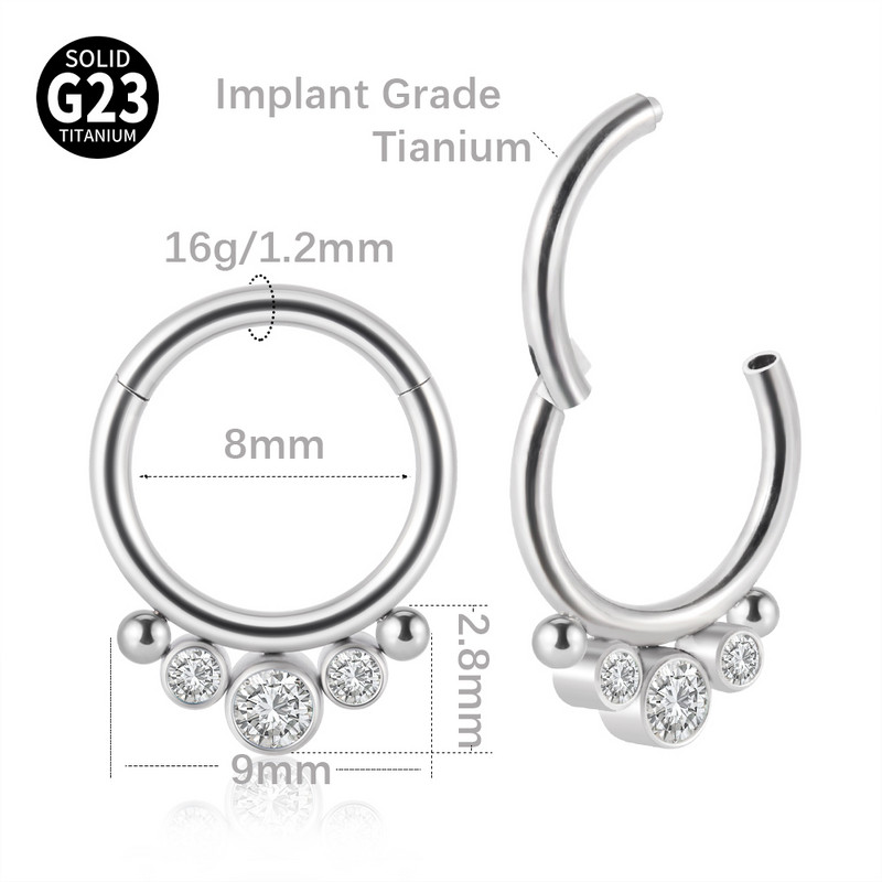 G23 titan cerc cu balamale inele nas Stud CZ piatră mamelon Clicker ureche cartilaj tragus helix cercel buză labret piercing bijuterii