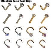 10 buc 2mm și 3mm Gem Nose Stud Steptum Nose Bone Stud Cârlige Bar Pin șurub inele pentru corp Piercing Bijuterii din oțel inoxidabil