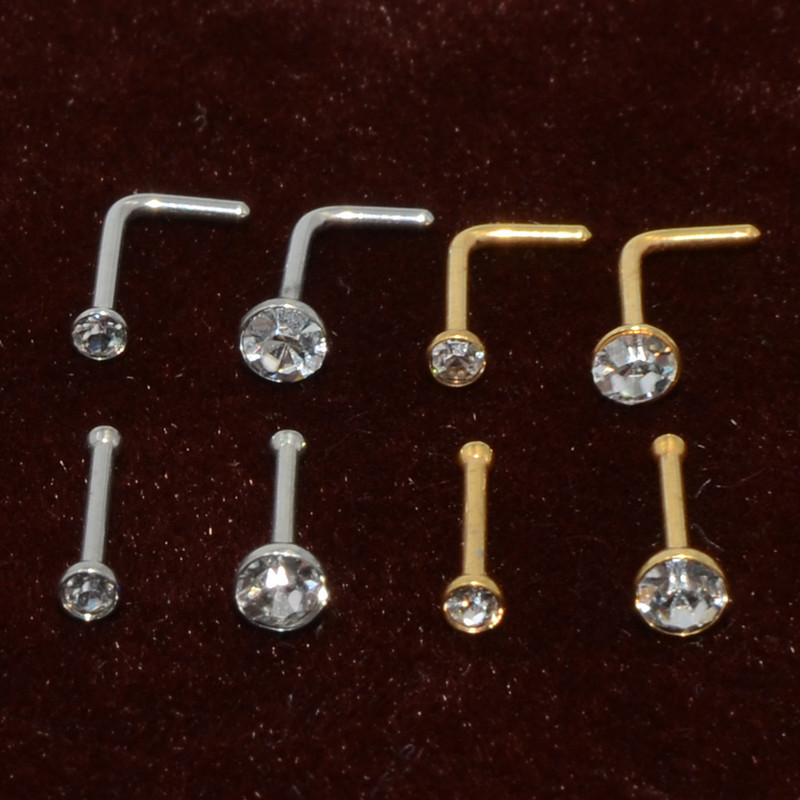 10 buc 2mm și 3mm Gem Nose Stud Steptum Nose Bone Stud Cârlige Bar Pin șurub inele pentru corp Piercing Bijuterii din oțel inoxidabil
