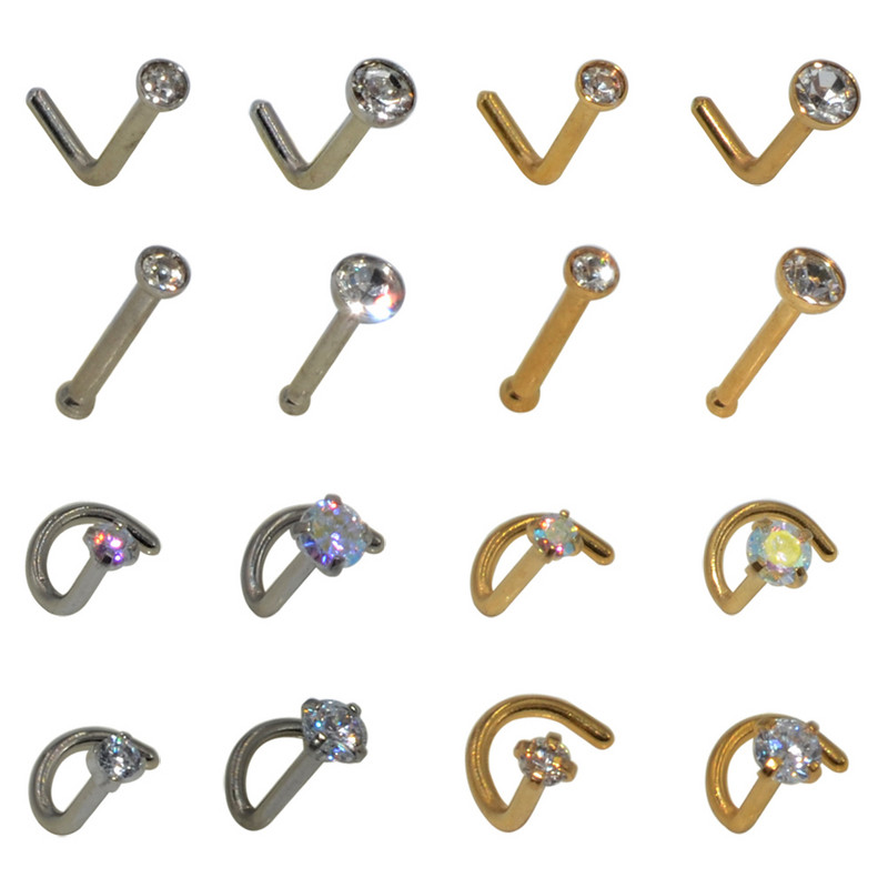 10 buc 2mm și 3mm Gem Nose Stud Steptum Nose Bone Stud Cârlige Bar Pin șurub inele pentru corp Piercing Bijuterii din oțel inoxidabil