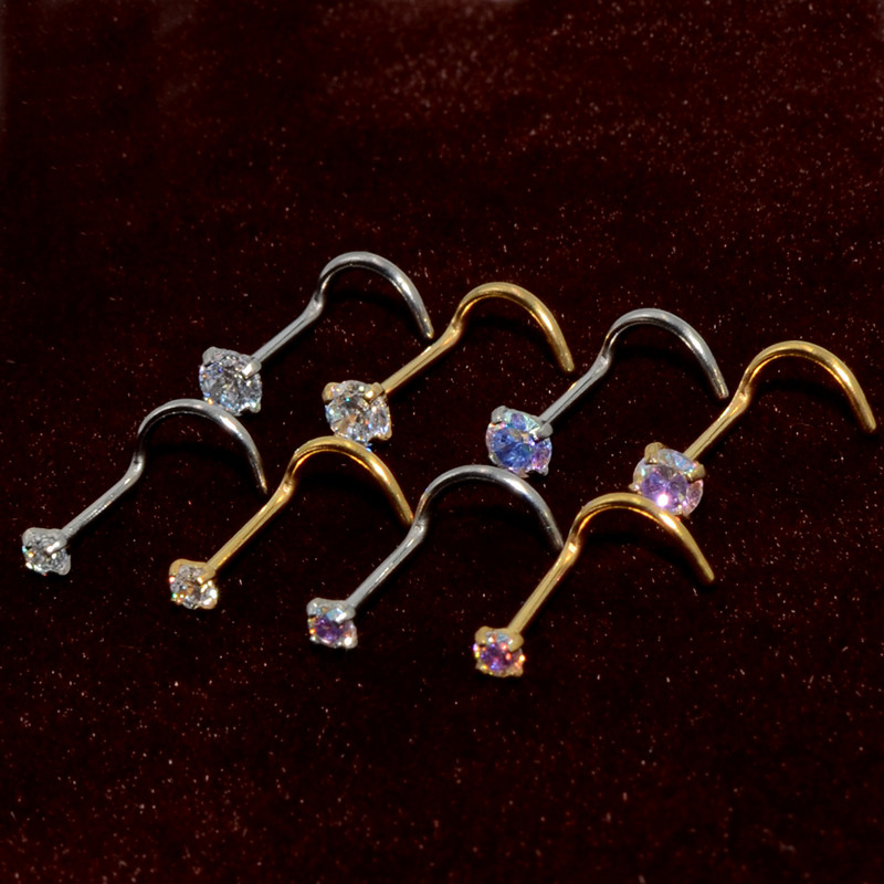 10 buc 2mm și 3mm Gem Nose Stud Steptum Nose Bone Stud Cârlige Bar Pin șurub inele pentru corp Piercing Bijuterii din oțel inoxidabil