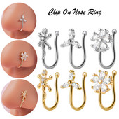 2 buc. Clip de floare de șopârlă de culoare mixtă pe inel pentru nas, stea pentru piercing pentru nas fals, clip pentru nas în cruce, bijuterii false, piercing fals Nez