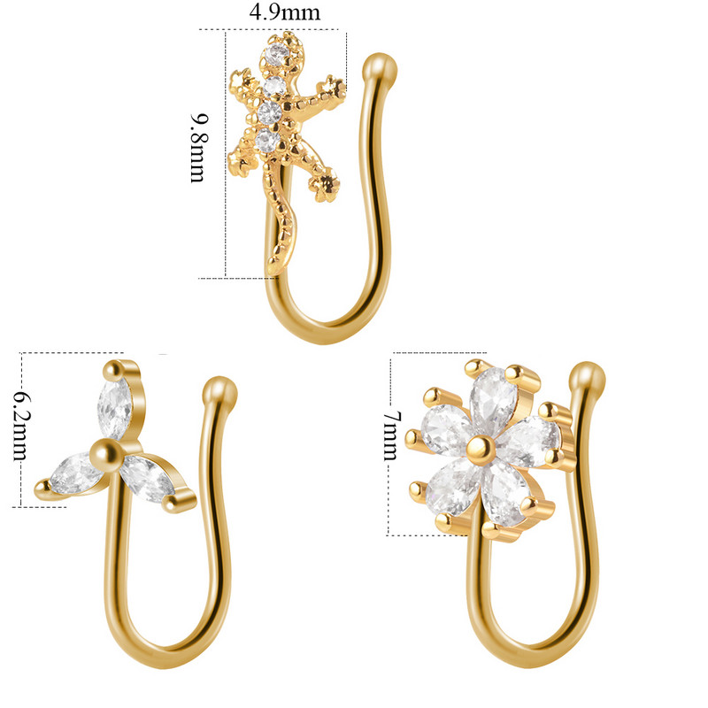 2 buc. Clip de floare de șopârlă de culoare mixtă pe inel pentru nas, stea pentru piercing pentru nas fals, clip pentru nas în cruce, bijuterii false, piercing fals Nez