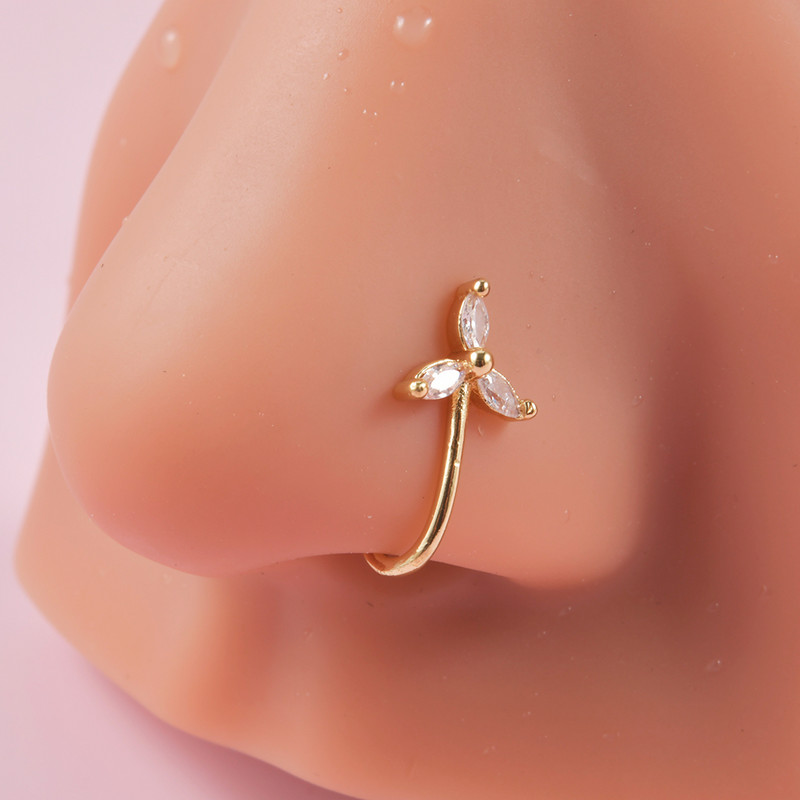 2 buc. Clip de floare de șopârlă de culoare mixtă pe inel pentru nas, stea pentru piercing pentru nas fals, clip pentru nas în cruce, bijuterii false, piercing fals Nez