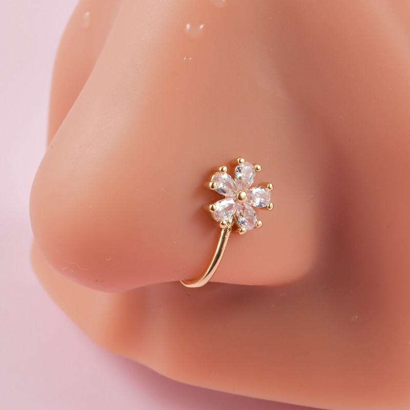 2 buc. Clip de floare de șopârlă de culoare mixtă pe inel pentru nas, stea pentru piercing pentru nas fals, clip pentru nas în cruce, bijuterii false, piercing fals Nez