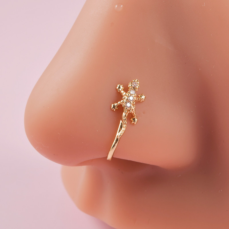 2 buc. Clip de floare de șopârlă de culoare mixtă pe inel pentru nas, stea pentru piercing pentru nas fals, clip pentru nas în cruce, bijuterii false, piercing fals Nez