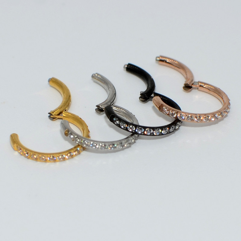 2kom ušne hrskavice naušnice Pregrada Kliker bočno popločani cirkon 316L kirurški piercing prstena za segment nosa od nehrđajućeg čelika