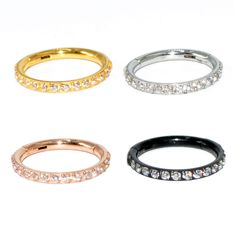 2kom ušne hrskavice naušnice Pregrada Kliker bočno popločani cirkon 316L kirurški piercing prstena za segment nosa od nehrđajućeg čelika