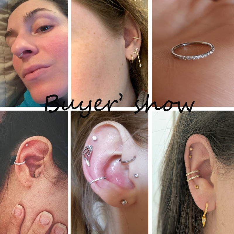 2kom ušne hrskavice naušnice Pregrada Kliker bočno popločani cirkon 316L kirurški piercing prstena za segment nosa od nehrđajućeg čelika