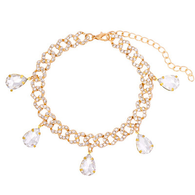 Brelocuri noi de cristal transparent, gleznele cubaneze din metal pentru femei, strasuri punk, cu legături cubaneze groase, brăţară, bijuterii pentru picioare, cadou