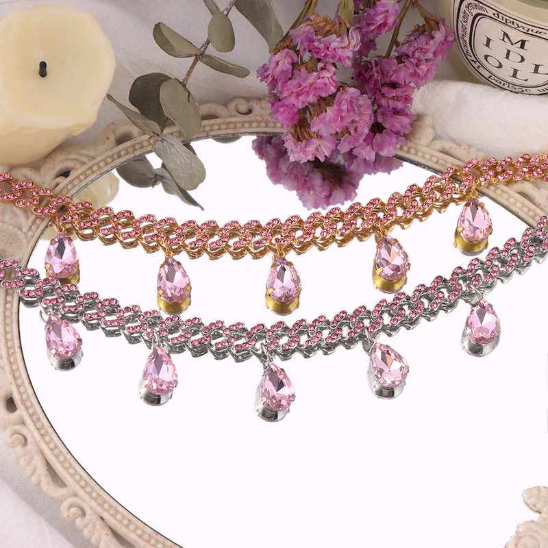 Brelocuri noi de cristal transparent, gleznele cubaneze din metal pentru femei, strasuri punk, cu legături cubaneze groase, brăţară, bijuterii pentru picioare, cadou