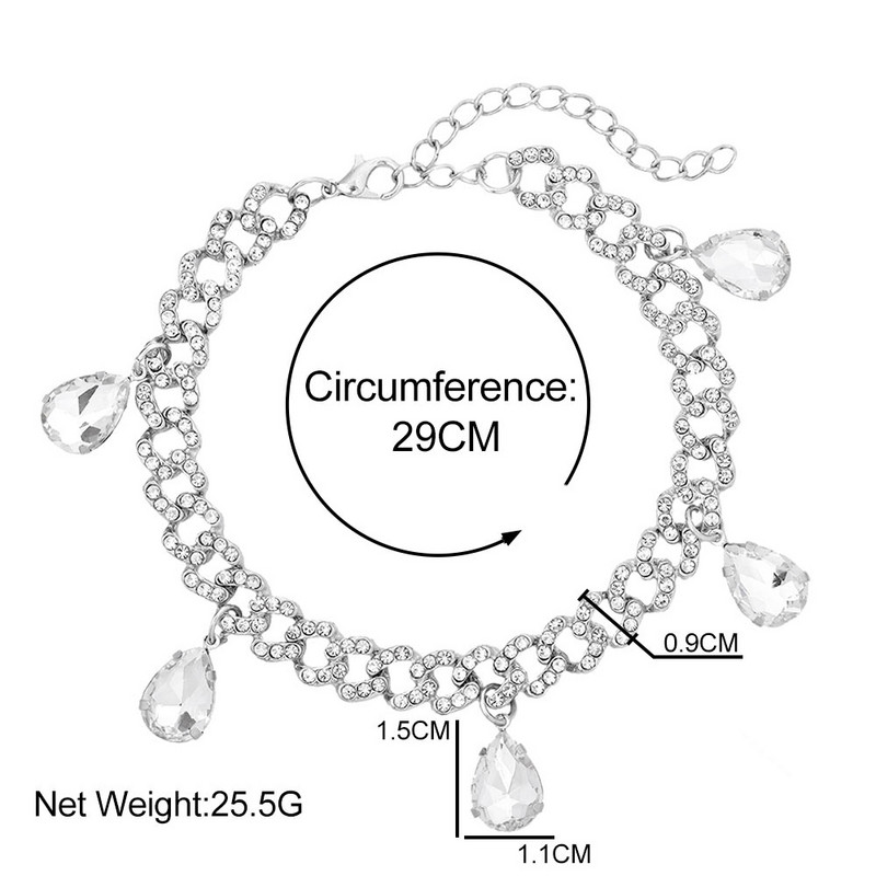 Brelocuri noi de cristal transparent, gleznele cubaneze din metal pentru femei, strasuri punk, cu legături cubaneze groase, brăţară, bijuterii pentru picioare, cadou