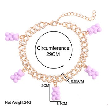 Iced Out лъскава златиста плътна метална верижка глезена за жени Мъже Сладки цветни глезена от смола мечка с кубински връзки Хип-хоп бижута