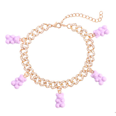 Iced Out, auriu, strălucitor, cu lanț de metal, pentru femei și bărbați, drăguț, colorat, urs de rășină, cu legături cubaneze, bijuterii hiphop