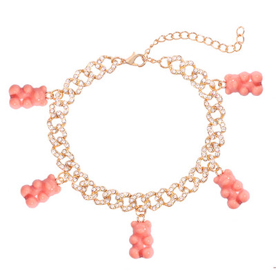 Iced Out, auriu, strălucitor, cu lanț de metal, pentru femei și bărbați, drăguț, colorat, urs de rășină, cu legături cubaneze, bijuterii hiphop