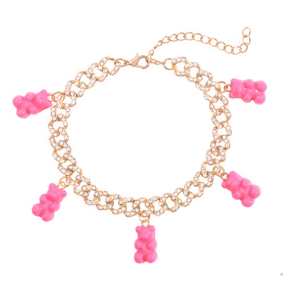 Iced Out, auriu, strălucitor, cu lanț de metal, pentru femei și bărbați, drăguț, colorat, urs de rășină, cu legături cubaneze, bijuterii hiphop