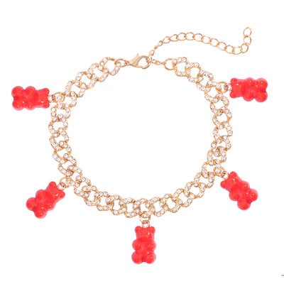 Iced Out, auriu, strălucitor, cu lanț de metal, pentru femei și bărbați, drăguț, colorat, urs de rășină, cu legături cubaneze, bijuterii hiphop