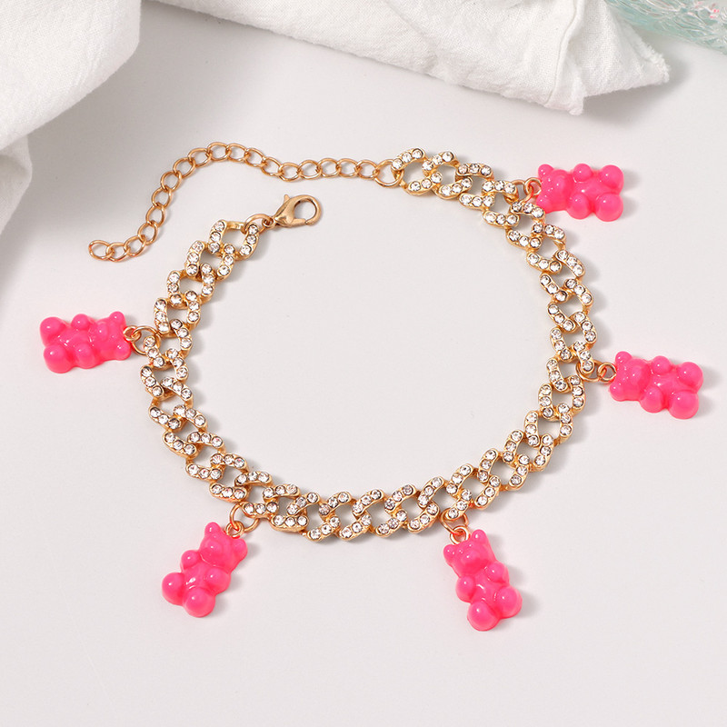 Iced Out, auriu, strălucitor, cu lanț de metal, pentru femei și bărbați, drăguț, colorat, urs de rășină, cu legături cubaneze, bijuterii hiphop