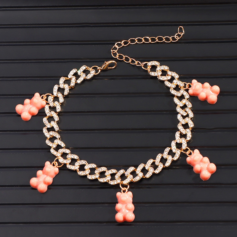 Iced Out, auriu, strălucitor, cu lanț de metal, pentru femei și bărbați, drăguț, colorat, urs de rășină, cu legături cubaneze, bijuterii hiphop