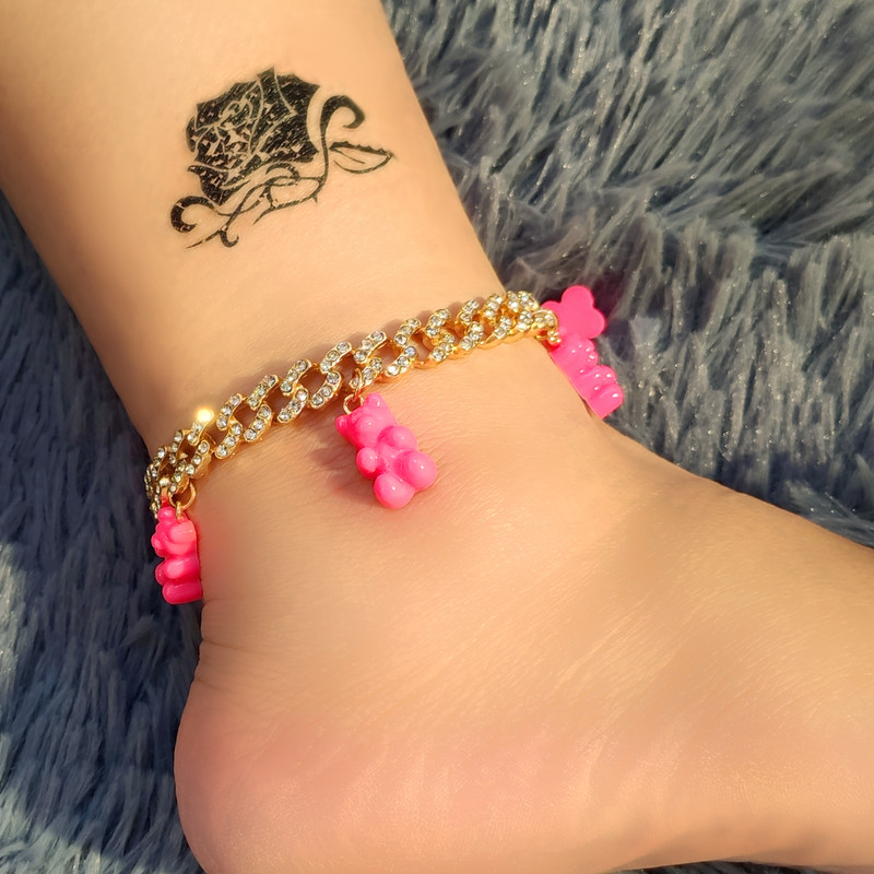 Iced Out, auriu, strălucitor, cu lanț de metal, pentru femei și bărbați, drăguț, colorat, urs de rășină, cu legături cubaneze, bijuterii hiphop