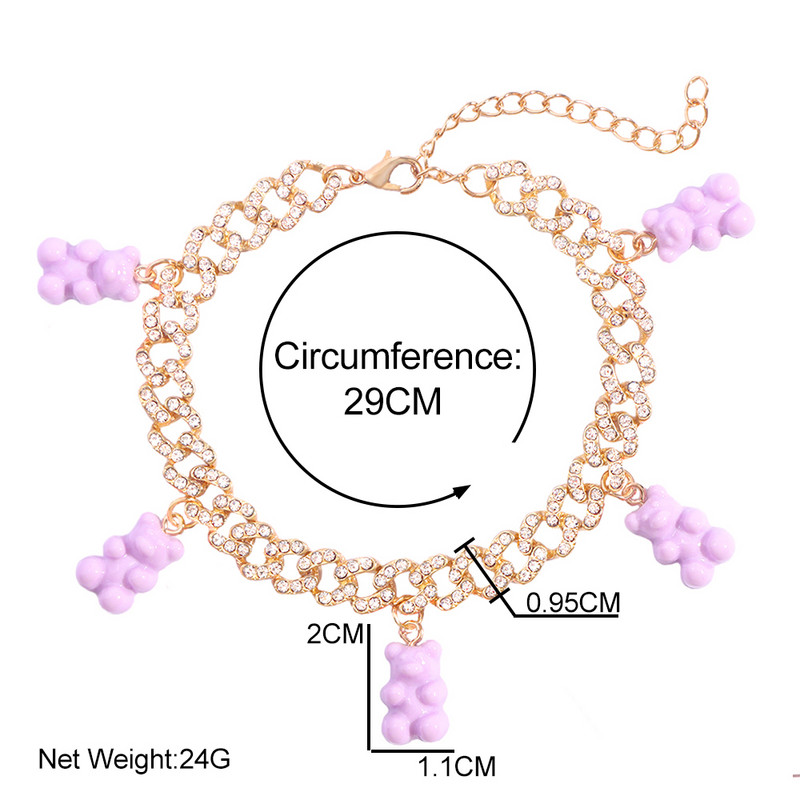 Iced Out, auriu, strălucitor, cu lanț de metal, pentru femei și bărbați, drăguț, colorat, urs de rășină, cu legături cubaneze, bijuterii hiphop