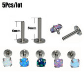 5 db/tétel Belső menetes kör alakú opál cirkon lapos aljú Labret Stud Ear Tragus porc fülbevaló ajakgyűrű Pie