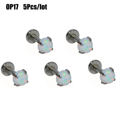 5 db/tétel Belső menetes kör alakú opál cirkon lapos aljú Labret Stud Ear Tragus porc fülbevaló ajakgyűrű Pie