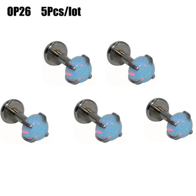 5 db/tétel Belső menetes kör alakú opál cirkon lapos aljú Labret Stud Ear Tragus porc fülbevaló ajakgyűrű Pie