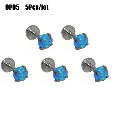 5 db/tétel Belső menetes kör alakú opál cirkon lapos aljú Labret Stud Ear Tragus porc fülbevaló ajakgyűrű Pie